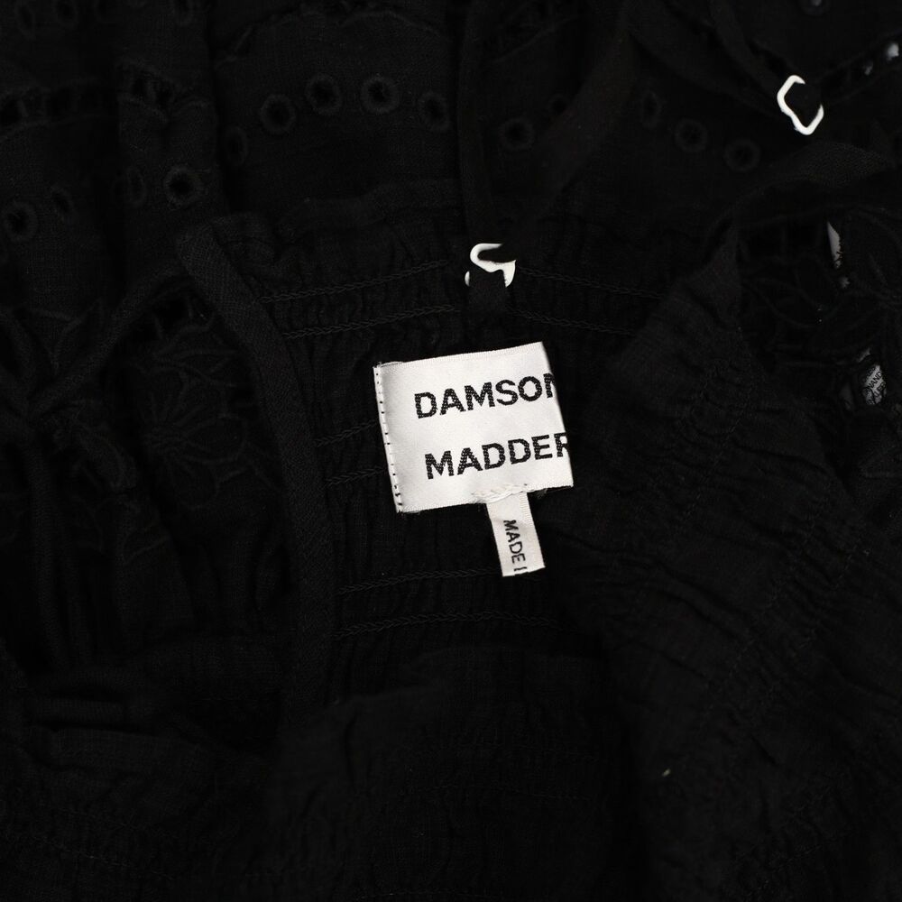 Damson Madder Martina Cami Tank Top Smocked Broderie Cutout Black M-10 287412 - Picture 9 of 9